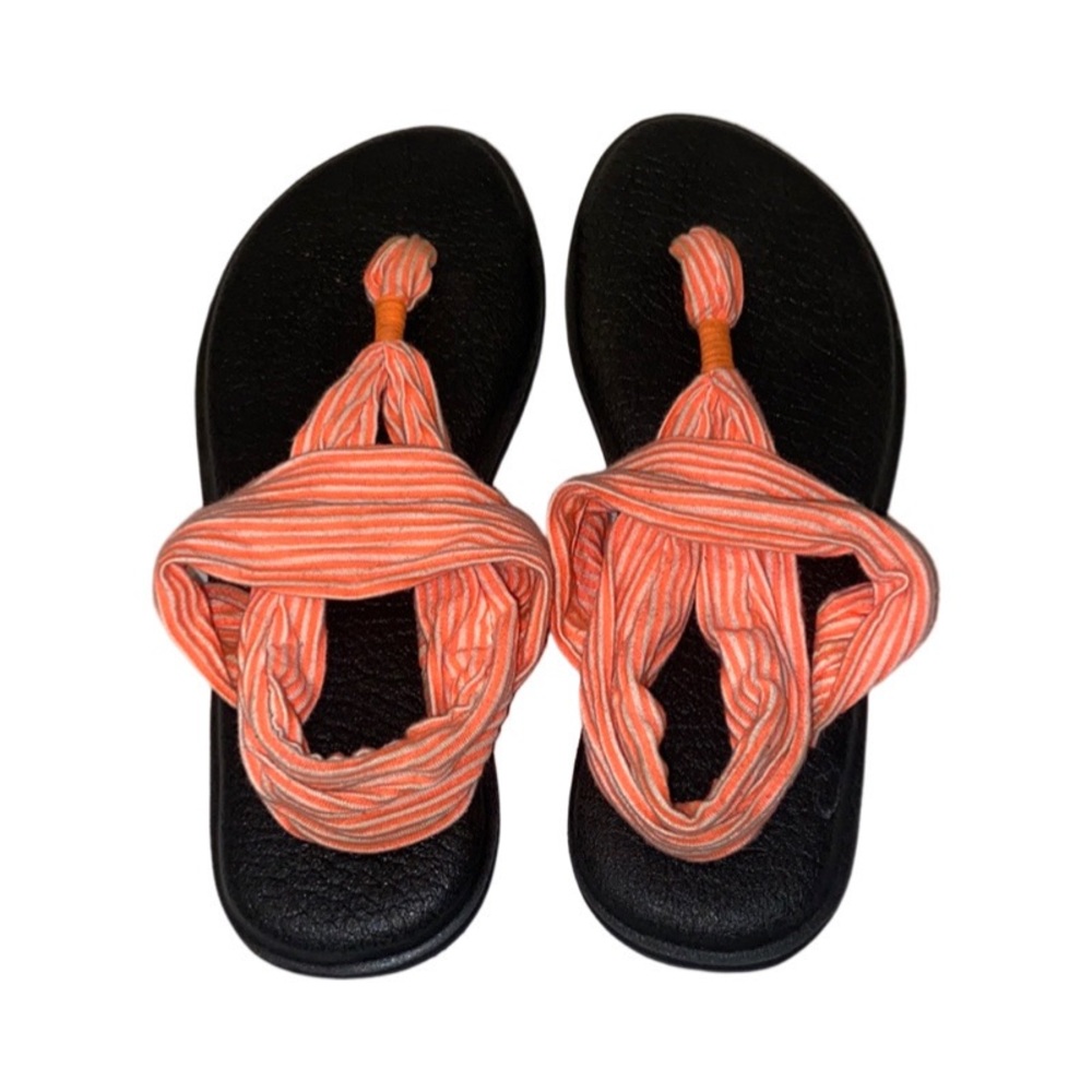 Sanuk Yoga Mat Sling Sandals Orange & White Stripe Flip Flops Womens Size 9